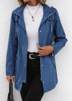 Dusty Blue Pocket Long Sleeve Turtleneck Coat -Modlily Shop 341657 P 16946822042575