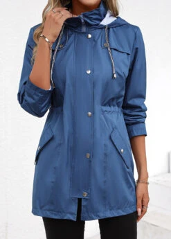 Dusty Blue Pocket Long Sleeve Turtleneck Coat