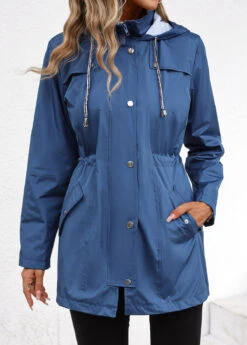 Dusty Blue Pocket Long Sleeve Turtleneck Coat -Modlily Shop 341657 P 16946822045653