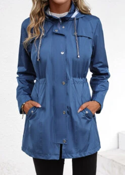 Dusty Blue Pocket Long Sleeve Turtleneck Coat -Modlily Shop 341657 P 16946822046092