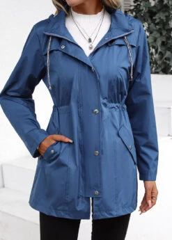 Dusty Blue Pocket Long Sleeve Turtleneck Coat -Modlily Shop 341657 P 16946822049184