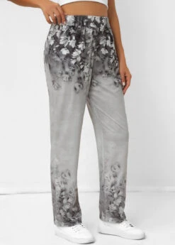Grey Pocket Random Floral Print Elastic Waist Pants 9 Grey Pocket Random Floral Print Elastic Waist Pants -Modlily Shop 341666 P 16969385046933