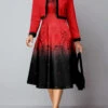 Red Contrast Binding Ombre Two Piece Suit Dress And Cardigan -Modlily Shop 341688 P 1693384864692