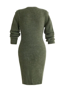 Olive Green Short Long Sleeve Round Neck Dress -Modlily Shop 341722 P 16969223780496