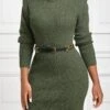 Olive Green Short Long Sleeve Round Neck Dress 1 Olive Green Short Long Sleeve Round Neck Dress -Modlily Shop 341722 P 16969223786760