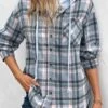 Blue Drawstring Plaid Long Sleeve Hooded Coat -Modlily Shop 341784 P 16952994202860