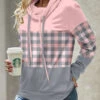 Light Pink Patchwork Plaid Long Sleeve Cowl Neck Sweatshirt 1 Light Pink Patchwork Plaid Long Sleeve Cowl Neck Sweatshirt -Modlily Shop 341801 P 1693554555324