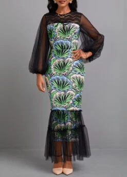 Black Plants Print Mermaid Maxi Bodycon Dress 12 Black Plants Print Mermaid Maxi Bodycon Dress -Modlily Shop 341918 P 16975973133164