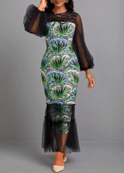 Black Plants Print Mermaid Maxi Bodycon Dress 10 Black Plants Print Mermaid Maxi Bodycon Dress -Modlily Shop 341918 P 16975973138942