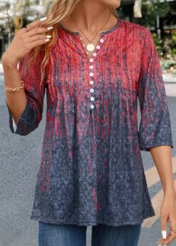 Coral Tuck Stitch Random Floral Print T Shirt -Modlily Shop 341948 P 16983147180824