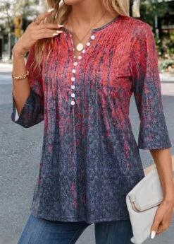 Coral Tuck Stitch Random Floral Print T Shirt -Modlily Shop 341948 P 16983147189292