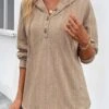 Light Camel Button Long Sleeve Halter Hoodie -Modlily Shop 341965 P 16952993888830