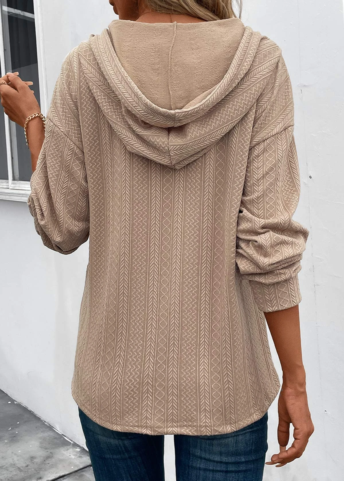 Light Camel Button Long Sleeve Halter Hoodie 4 Light Camel Button Long Sleeve Halter Hoodie - Image 2