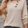 Beige Button Long Sleeve Asymmetrical Neck Sweatshirt 2 Beige Button Long Sleeve Asymmetrical Neck Sweatshirt -Modlily Shop 342117 P 1694053198941