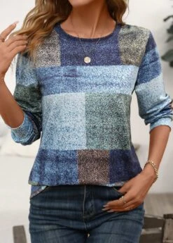 Multi Color Patchwork Geometric Print Long Sleeve Sweatshirt -Modlily Shop 342177 P 16952992170975