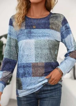 Multi Color Patchwork Geometric Print Long Sleeve Sweatshirt -Modlily Shop 342177 P 16952992175263