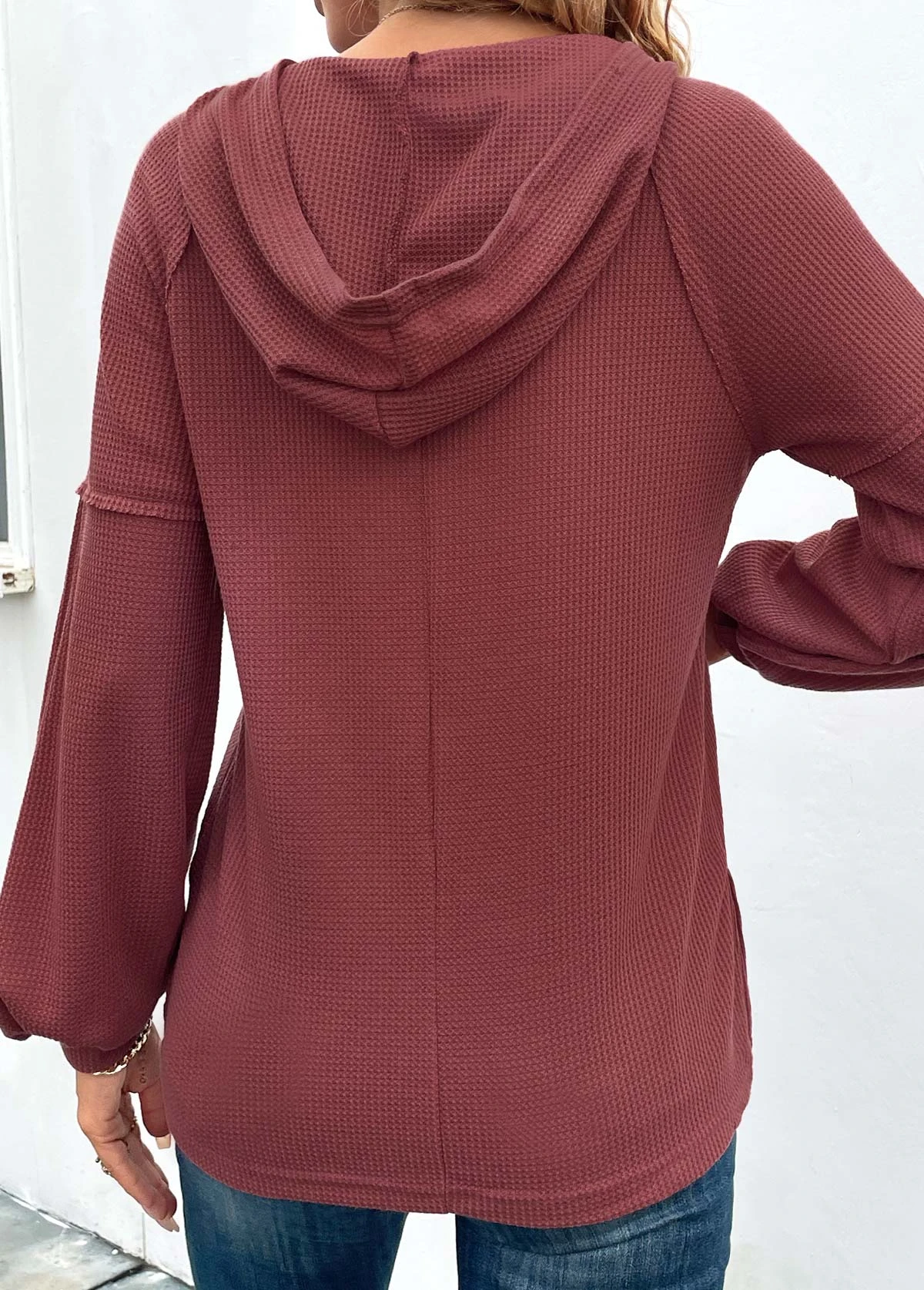 Deep Red Button Long Sleeve Hoodie 4 Deep Red Button Long Sleeve Hoodie - Image 2