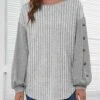 Grey Button Long Sleeve Round Neck Sweatshirt -Modlily Shop 342301 P 1694139553059