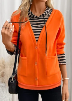 Orange Fake 2in1 Striped Long Sleeve Hoodie -Modlily Shop 342308 P 16989206559384