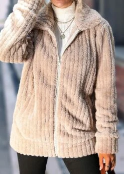 Light Camel Pocket Long Sleeve Turn Down Collar Coat