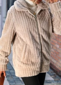 Light Camel Pocket Long Sleeve Turn Down Collar Coat -Modlily Shop 342352 P 1694170904836