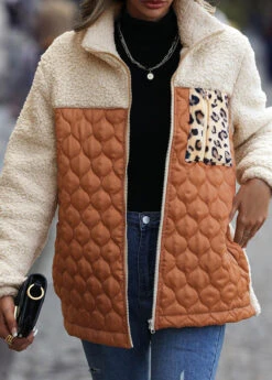 Orange Pocket Long Sleeve Turn Down Collar Coat