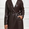 Dark Coffee Pocket Long Sleeve Lapel Trench Coat -Modlily Shop 342356 P 16956398584630