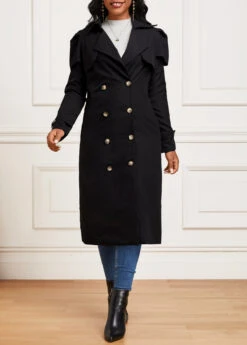 Black Pocket Long Sleeve Lapel Trench Coat -Modlily Shop 342359 P 16956398555144