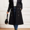 Black Pocket Long Sleeve Lapel Trench Coat