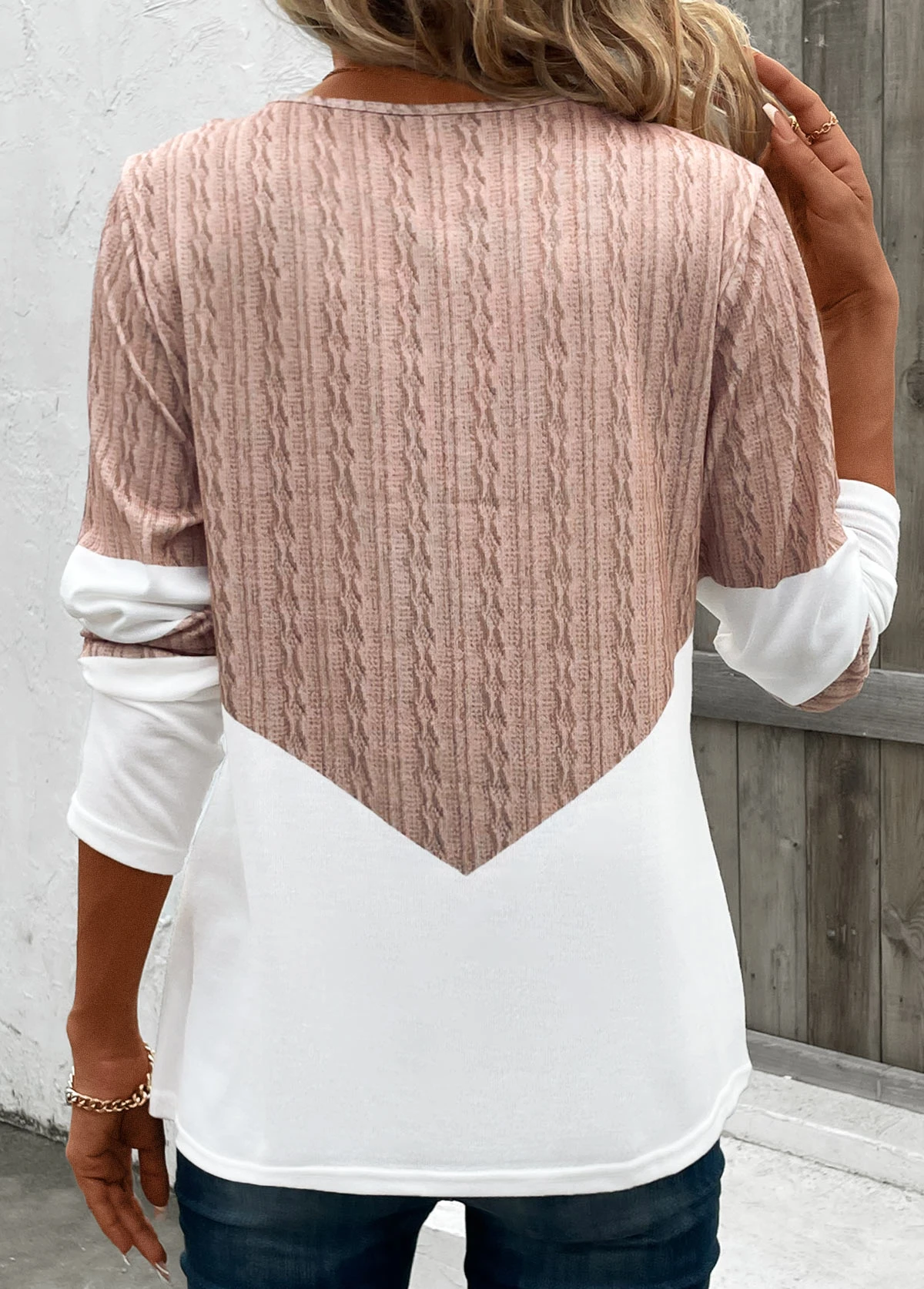 Light Camel Patchwork Geometric Print Long Sleeve T Shirt 4 Light Camel Patchwork Geometric Print Long Sleeve T Shirt - Image 2