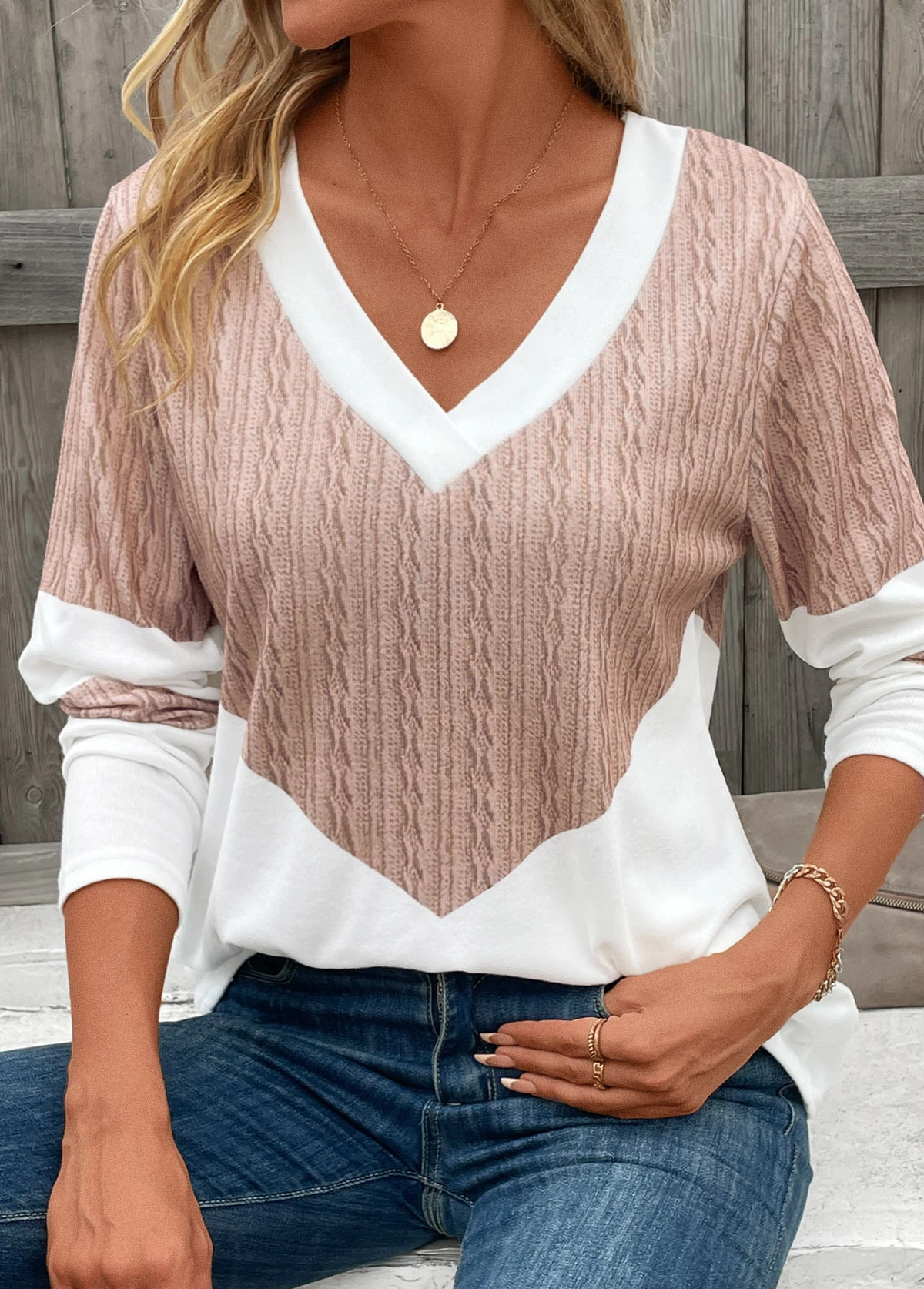 Light Camel Patchwork Geometric Print Long Sleeve T Shirt 8 Light Camel Patchwork Geometric Print Long Sleeve T Shirt - Image 6