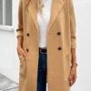 Light Camel Pocket Long Sleeve Lapel Coat