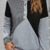 Black Snap Button Striped Long Sleeve Turtleneck Sweatshirt -Modlily Shop 342387 P 1694166445280