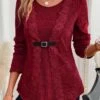 Wine Red Fake 2in1 Long Sleeve T Shirt 2 Wine Red Fake 2in1 Long Sleeve T Shirt -Modlily Shop 342395 P 16987498303262
