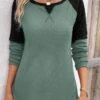 Green Patchwork Long Sleeve Round Neck T Shirt 1 Green Patchwork Long Sleeve Round Neck T Shirt -Modlily Shop 342444 P 16944871783810