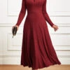 Wine Red Criss Cross Long Sleeve Maxi Dress -Modlily Shop 342451 P 16958089453010