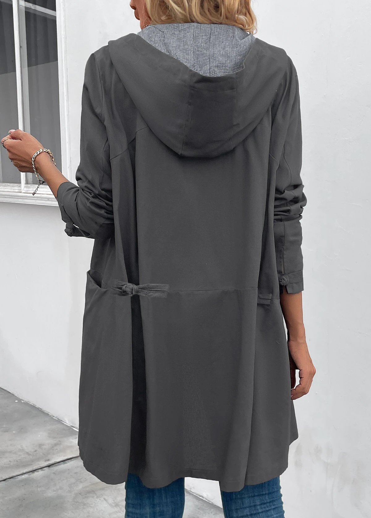 Dark Grey Pocket Long Sleeve Hooded Coat 4 Dark Grey Pocket Long Sleeve Hooded Coat - Image 2