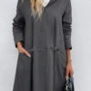 Dark Grey Pocket Long Sleeve Hooded Coat -Modlily Shop 342475 P 16971048297640