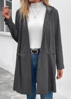 Dark Grey Pocket Long Sleeve Hooded Coat 13 Dark Grey Pocket Long Sleeve Hooded Coat -Modlily Shop 342475 P 16971048301985