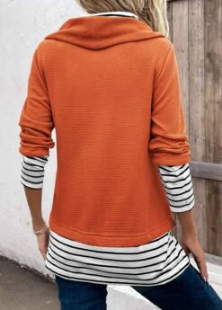 Orange Patchwork Striped Long Sleeve Cowl Neck Sweatshirt 18 Orange Patchwork Striped Long Sleeve Cowl Neck Sweatshirt -Modlily Shop 342568 P 16967445887321