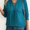Turquoise Lace Up Long Sleeve Hoodie 2 Turquoise Lace Up Long Sleeve Hoodie -Modlily Shop 342612 P 16966734081310