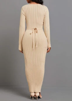 Light Camel Tie Long Sleeve Maxi Dress -Modlily Shop 342638 P 16957215023451