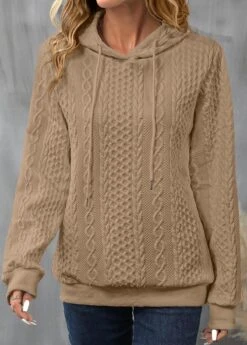 Light Camel Drawstring Long Sleeve Hoodie -Modlily Shop 342693 P 16954674495772