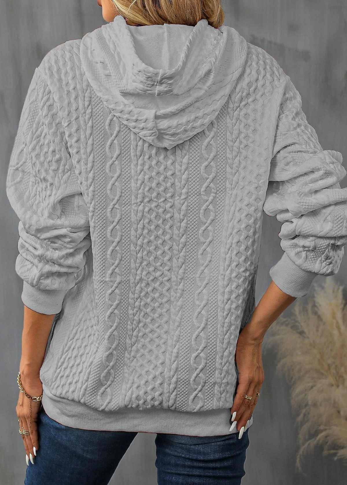 Light Grey Drawstring Long Sleeve Hoodie 4 Light Grey Drawstring Long Sleeve Hoodie - Image 2