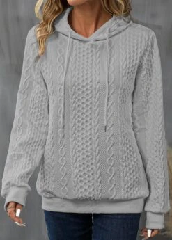 Light Grey Drawstring Long Sleeve Hoodie 8 Light Grey Drawstring Long Sleeve Hoodie -Modlily Shop 342694 P 16950299987512