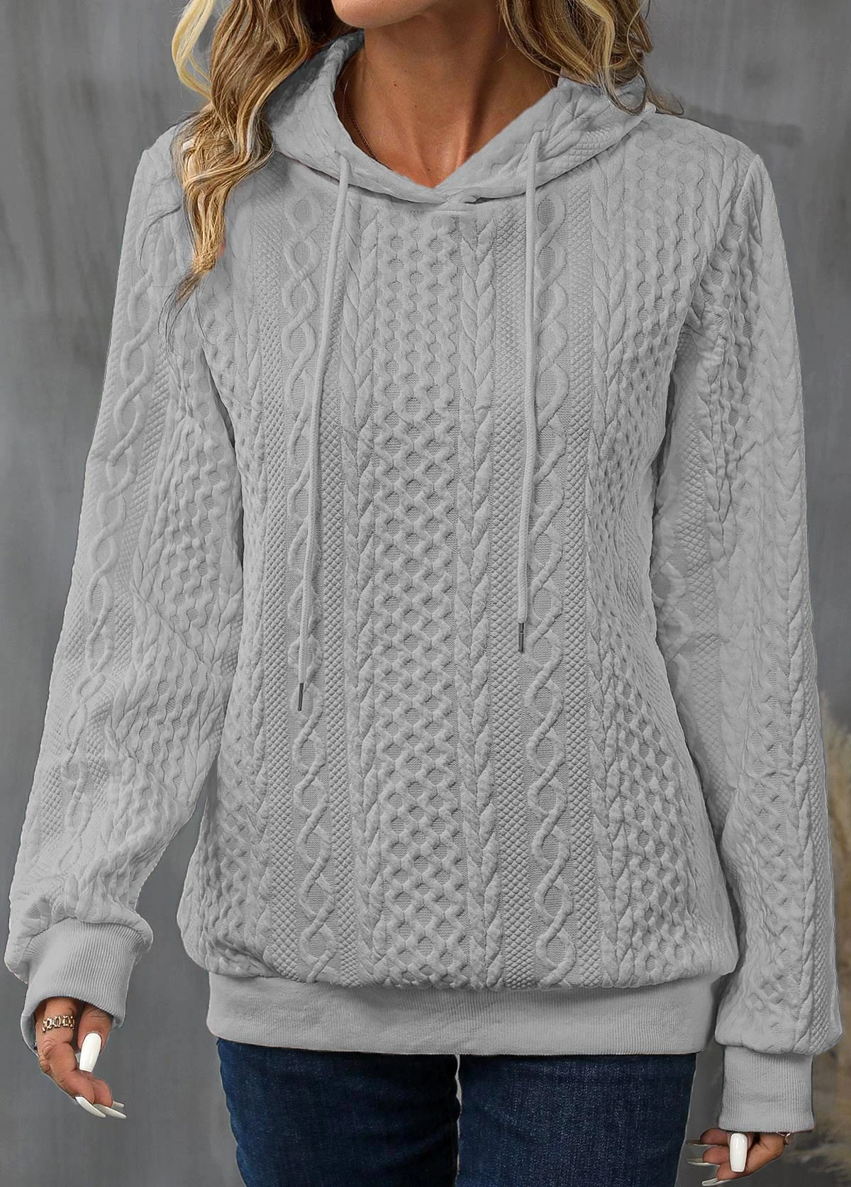 Light Grey Drawstring Long Sleeve Hoodie 5 Light Grey Drawstring Long Sleeve Hoodie - Image 3