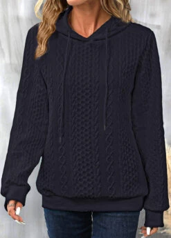 Patchwork Navy Drawstring Long Sleeve Hoodie -Modlily Shop 342696 P 16954674507122