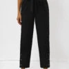 Black Button Belted Zipper Fly High Waisted Pants