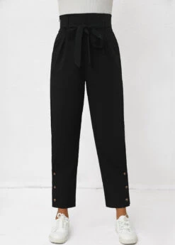 Black Button Belted Zipper Fly High Waisted Pants 9 Black Button Belted Zipper Fly High Waisted Pants -Modlily Shop 342820 P 16969385005313