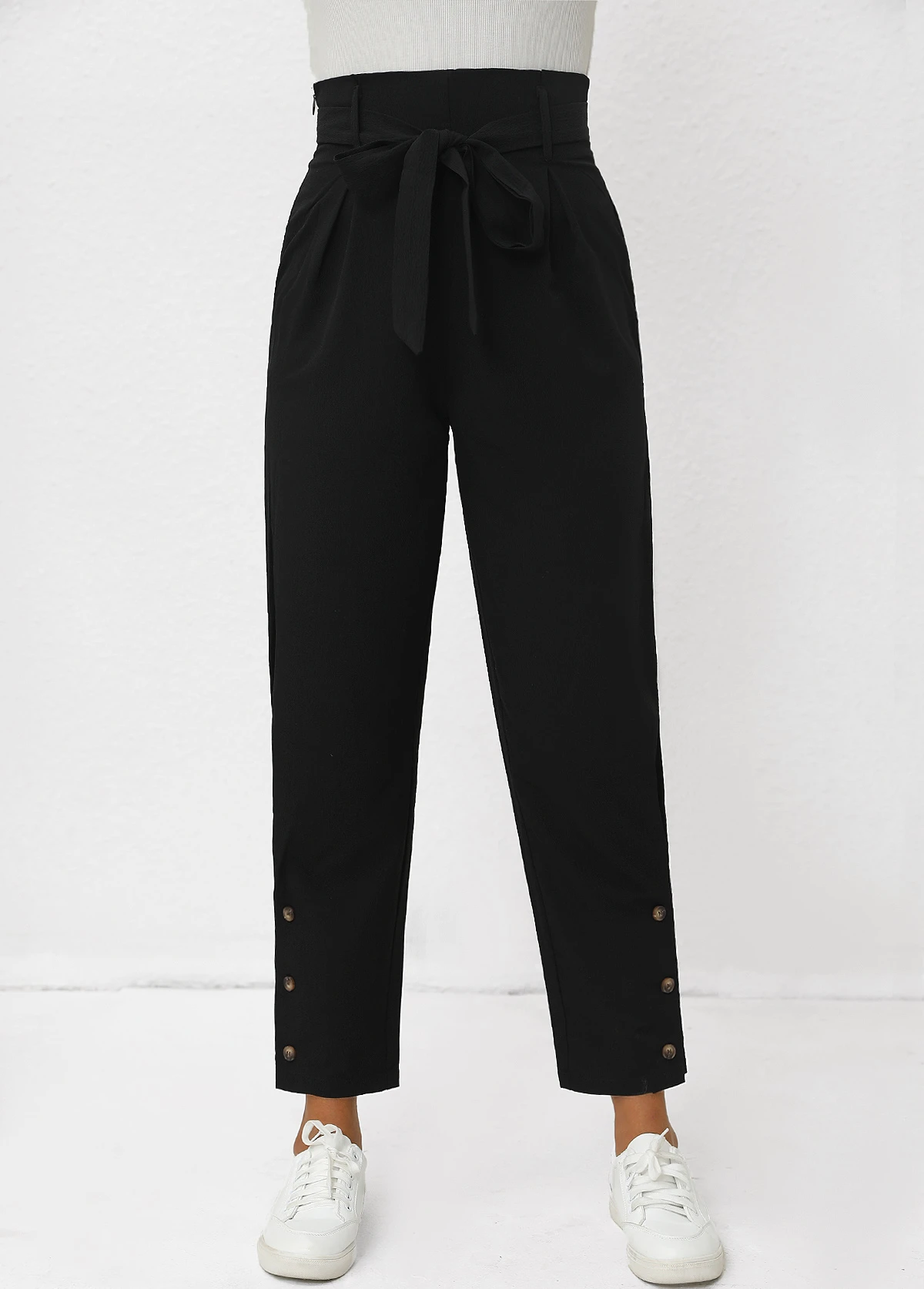 Black Button Belted Zipper Fly High Waisted Pants 6 Black Button Belted Zipper Fly High Waisted Pants - Image 4